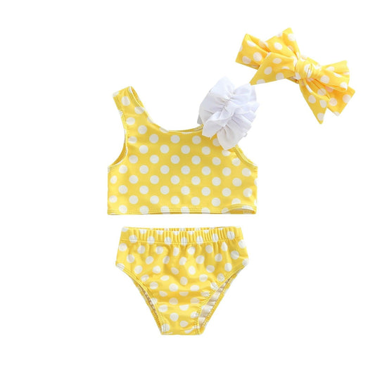 2 PC Girls Yellow Polka Dot Swimsuit - Shop Baby Boutiques 