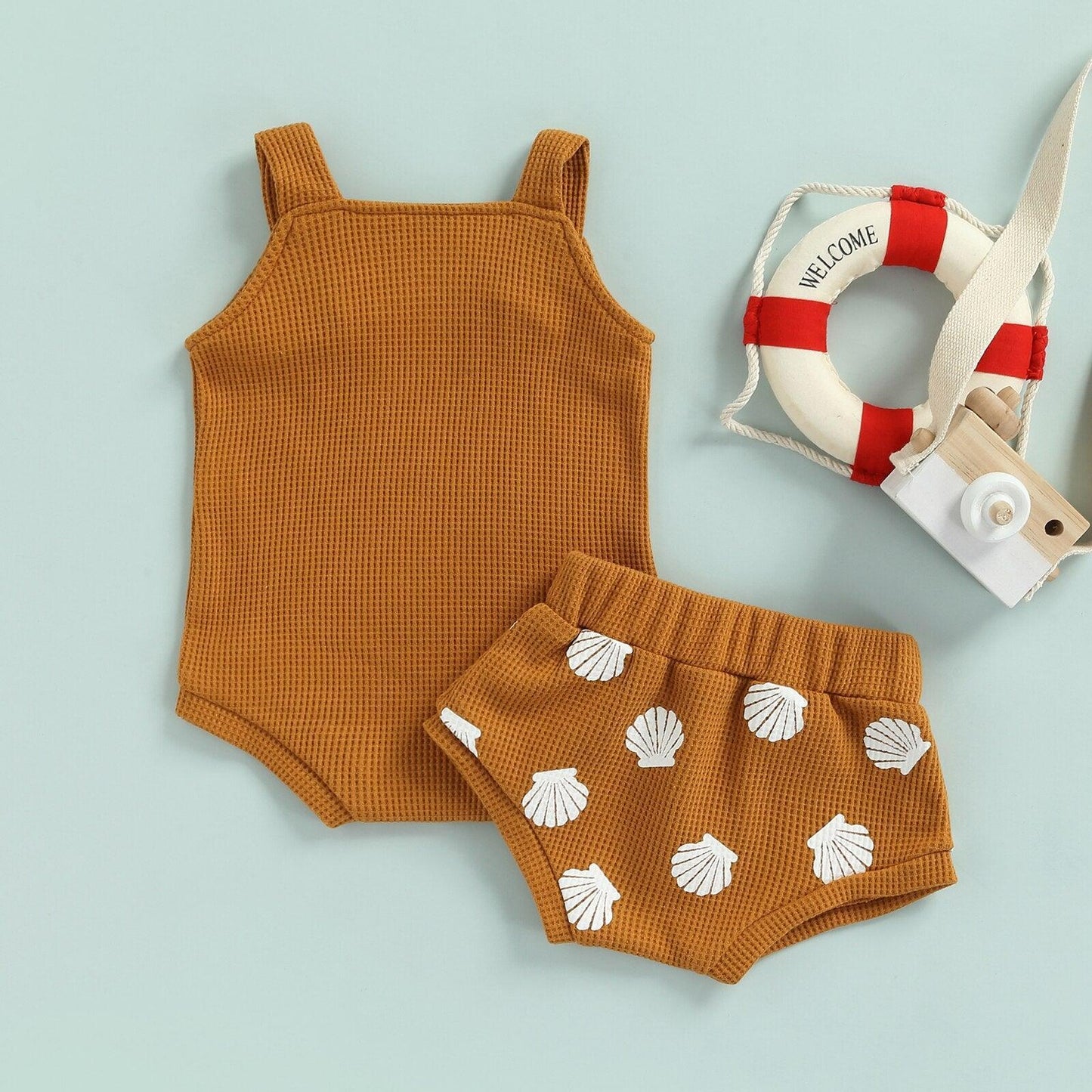 2PC Sleeveless Seashell Romper-Shop Baby Boutiques