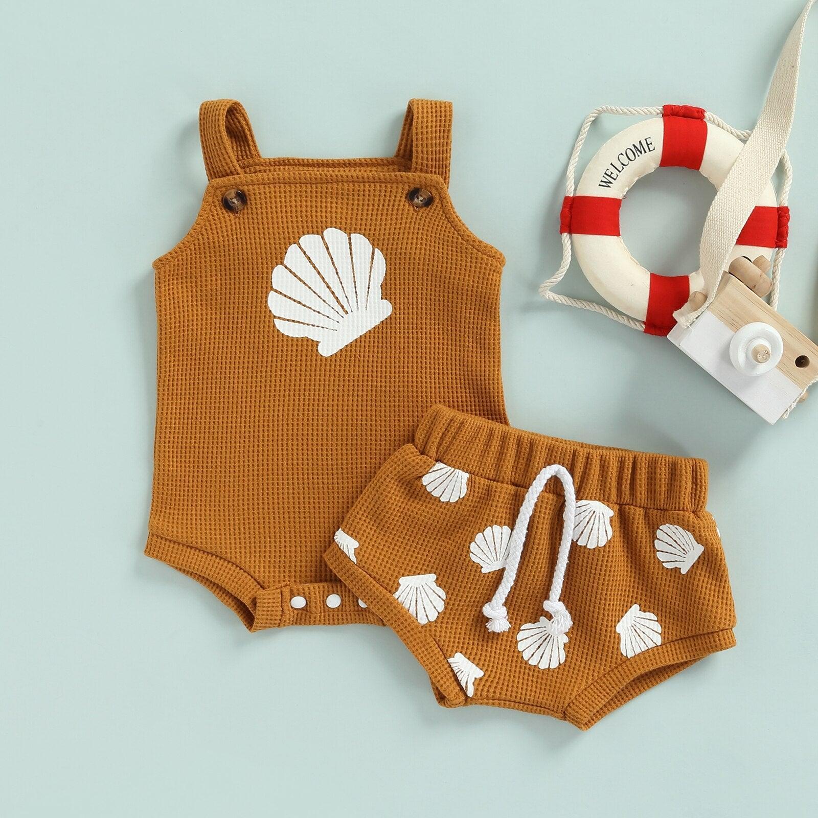 2PC Sleeveless Seashell Romper - Shop Baby Boutiques 