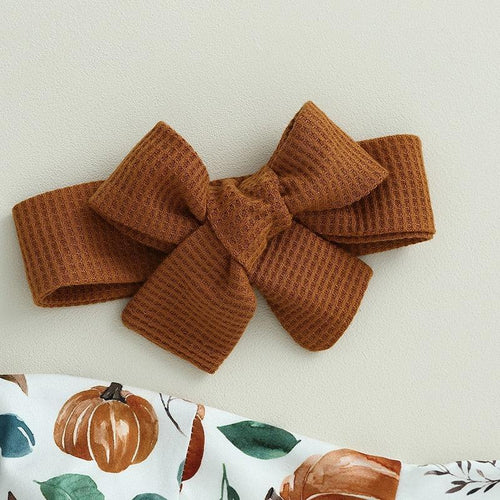 2Pcs Pumpkin Print Long Sleeve Romper and Headband Outfit-Shop Baby Boutiques