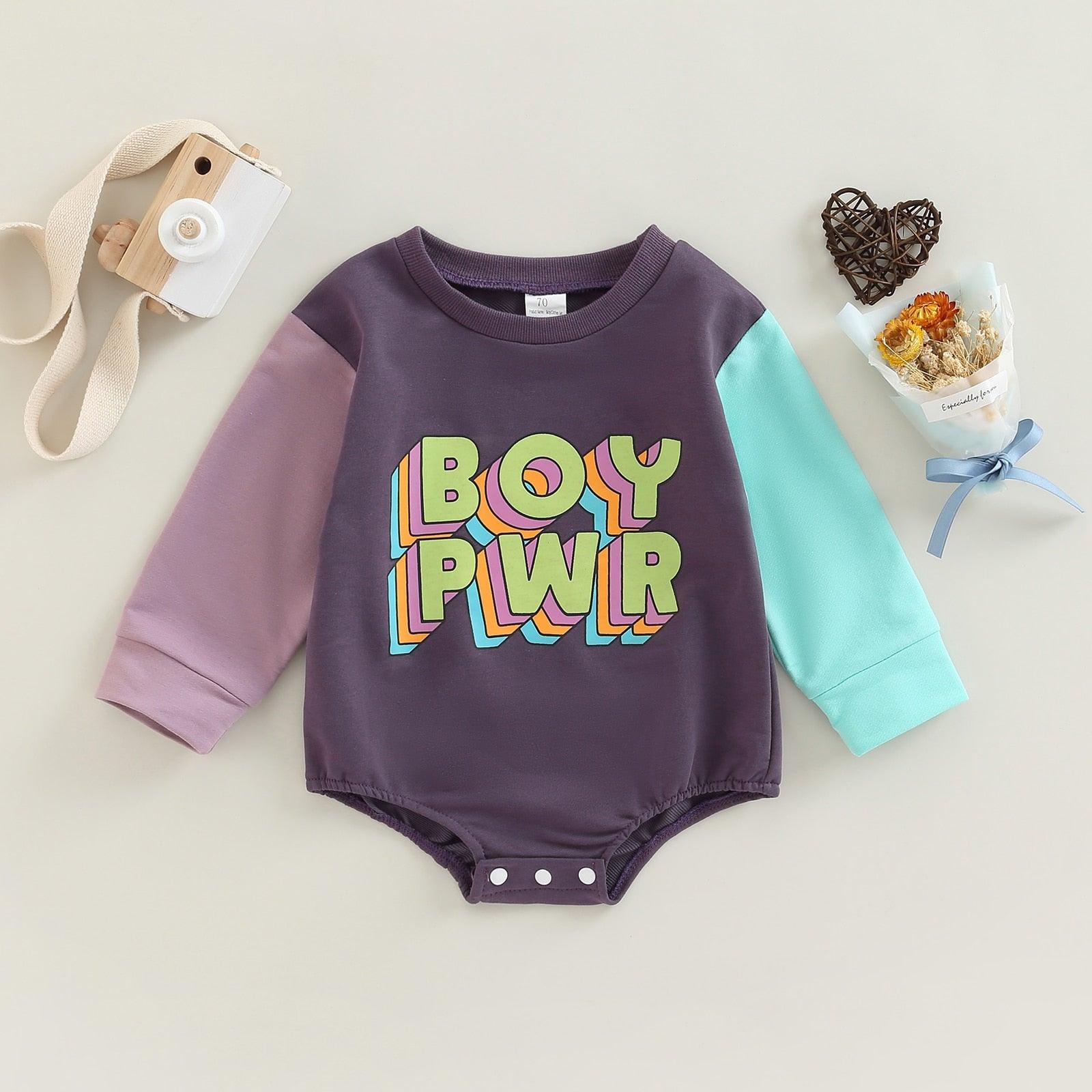 Boy Power Sweatshirt Bodysuit Romper - Shop Baby Boutiques 