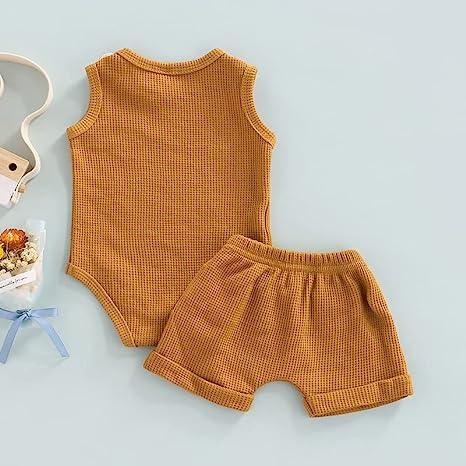 Bro Print Waffle Knit Romper Outfit - Shop Baby Boutiques 