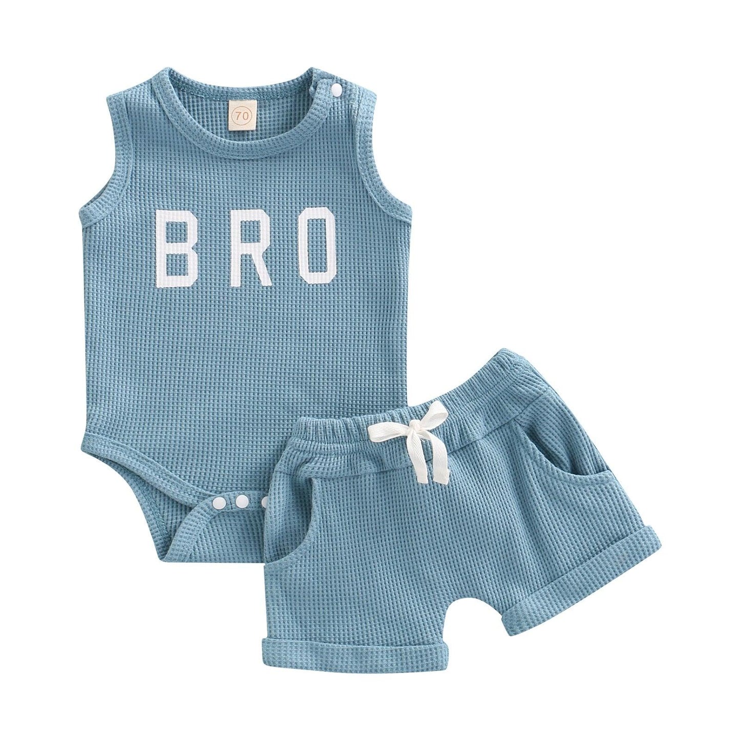 Bro Print Waffle Knit Romper Outfit - Shop Baby Boutiques 