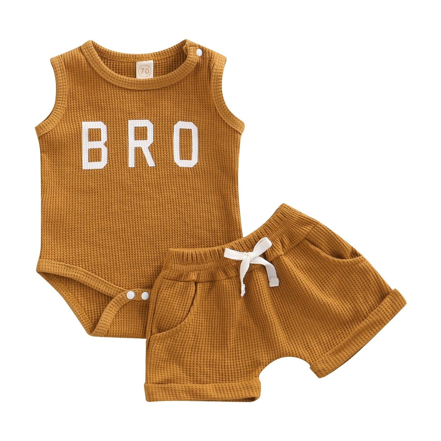 Bro Print Waffle Knit Romper Outfit - Shop Baby Boutiques 