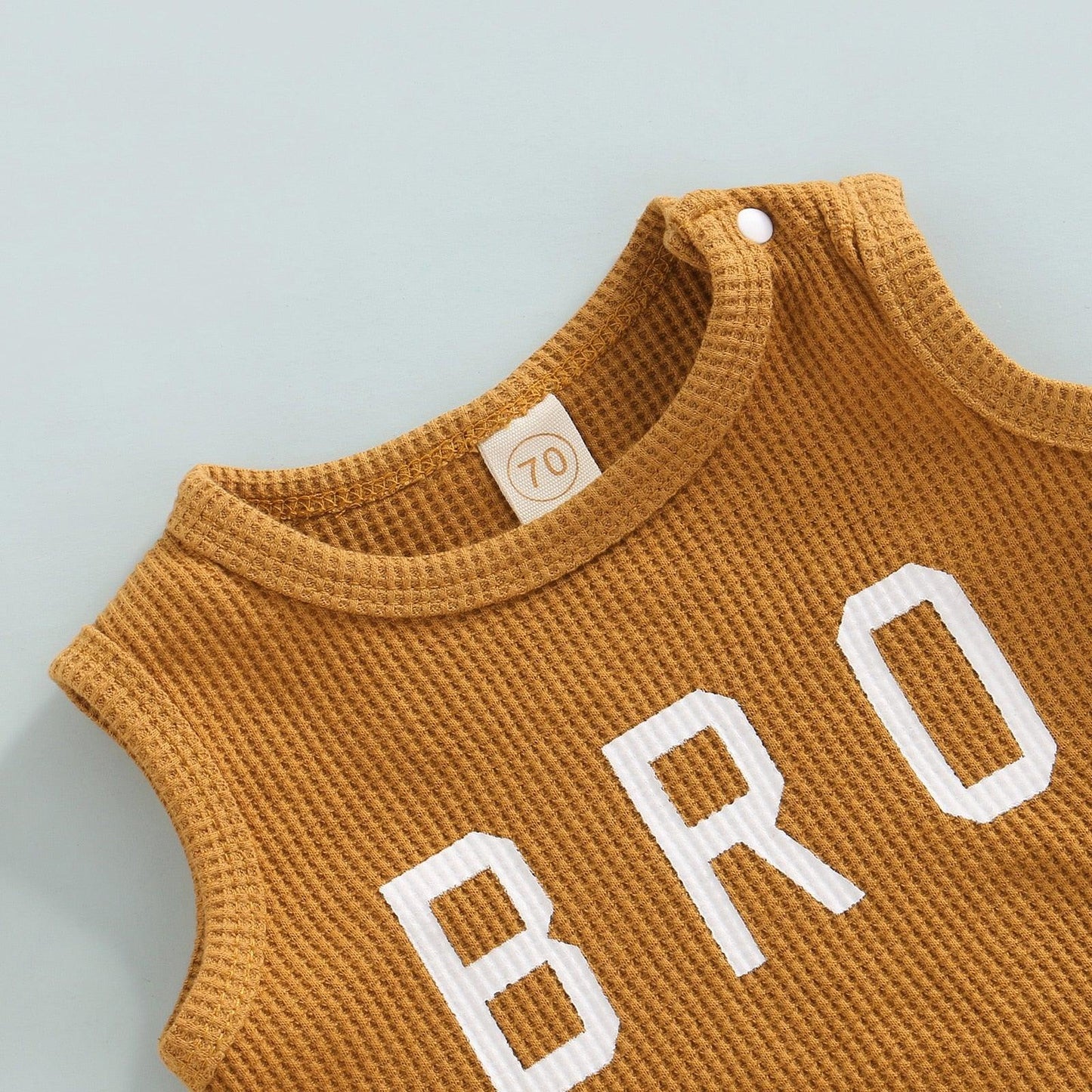 Bro Print Waffle Knit Romper Outfit - Shop Baby Boutiques 