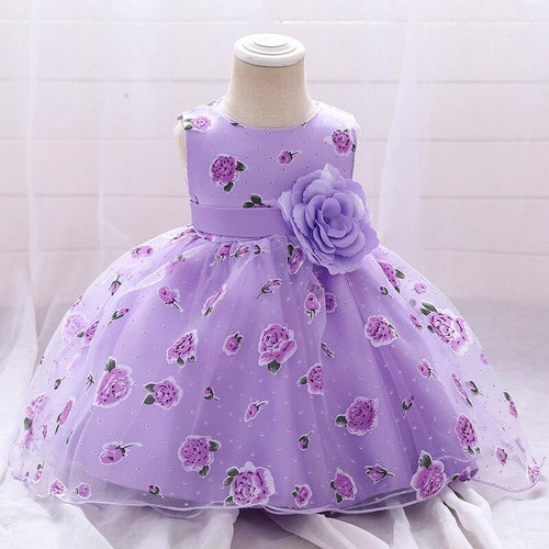 Flower Girl Roses Print Dress-Shop Baby Boutiques