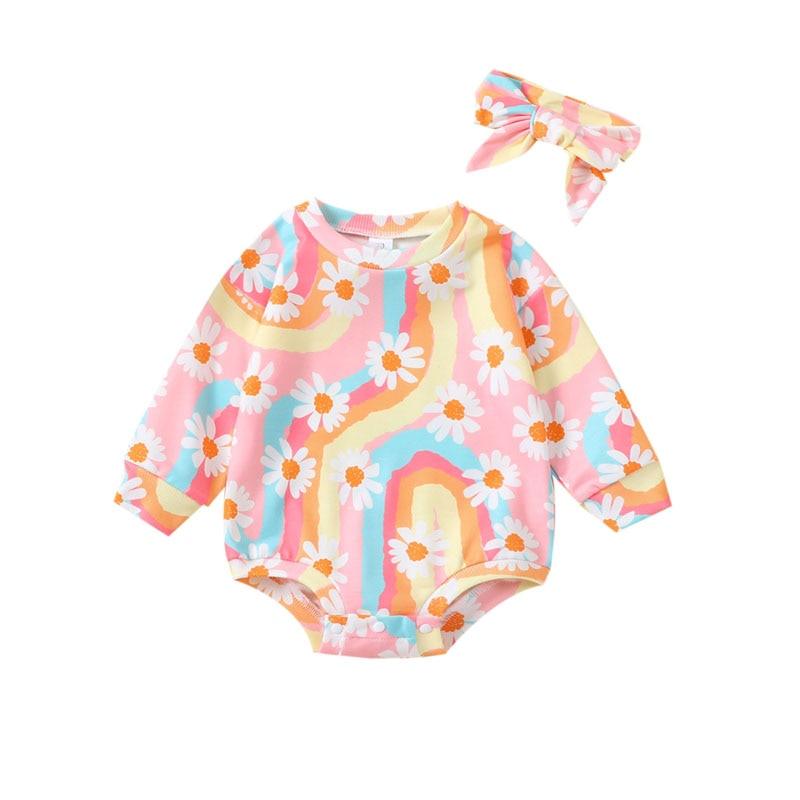 Flower Power Print Romper With Headband - Shop Baby Boutiques 