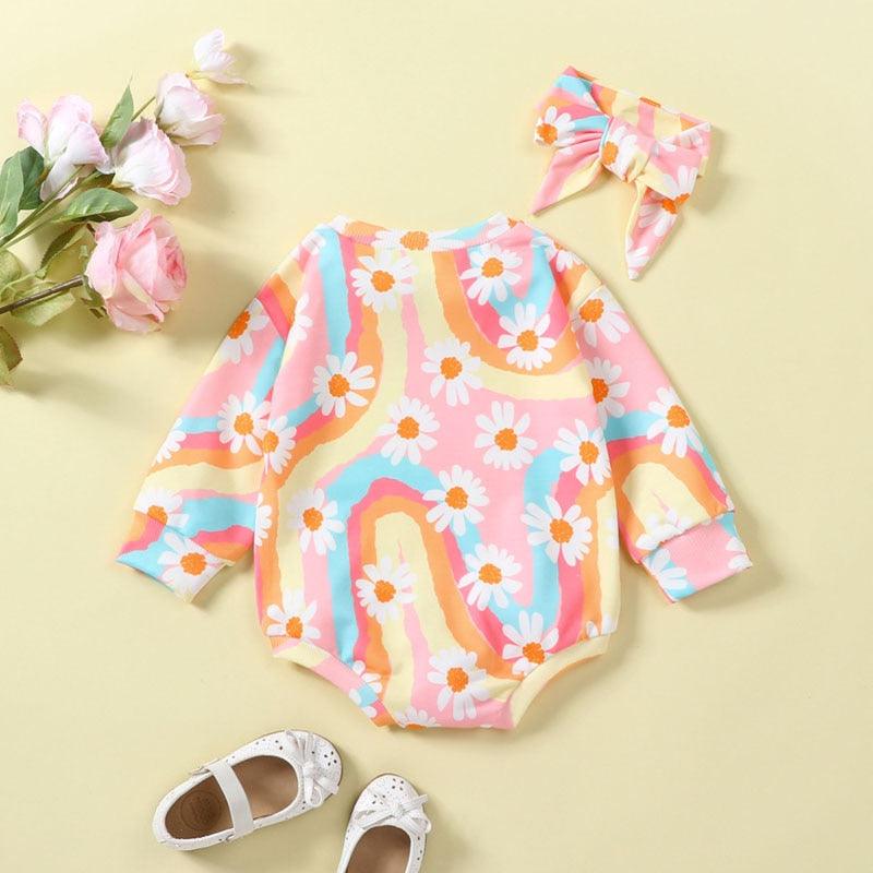 Flower Power Print Romper With Headband - Shop Baby Boutiques 