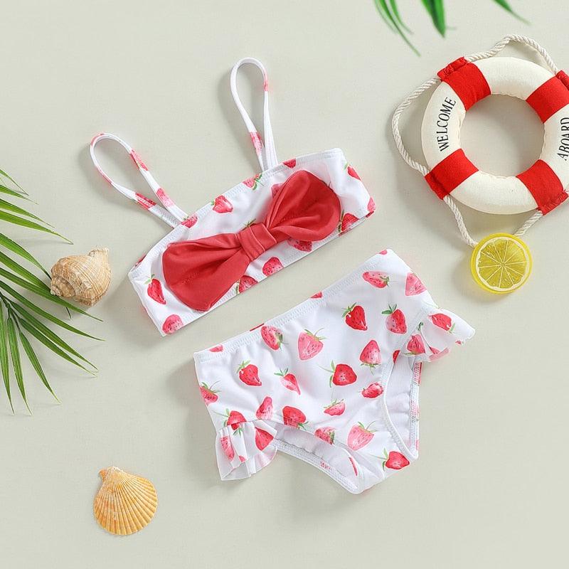 Girls 2Pcs Strawberry Print Bikini Bathing Suit - Shop Baby Boutiques 