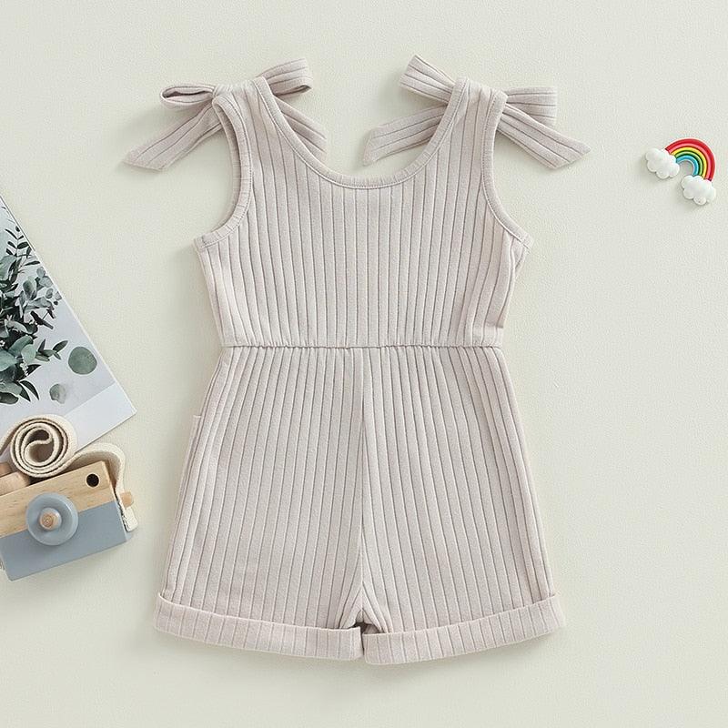 Girls Solid Ribbed Sleeveless Romper - Shop Baby Boutiques 