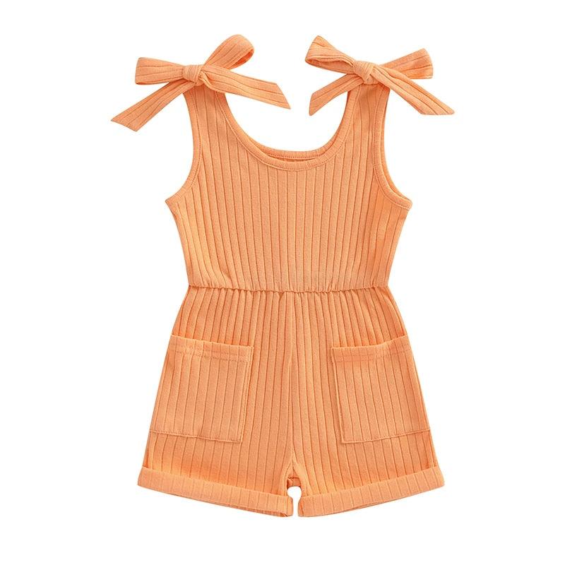 Girls Solid Ribbed Sleeveless Romper - Shop Baby Boutiques 