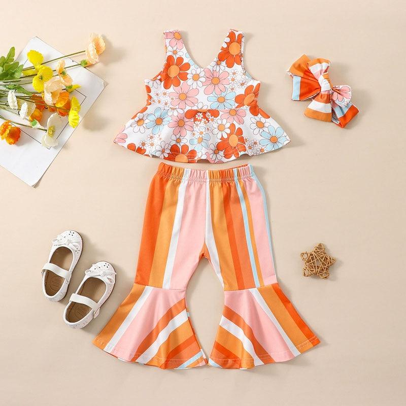 Groovy Hippie Floral and Stripe Outfit - Shop Baby Boutiques 