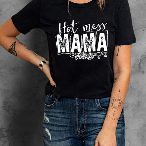 HOT MESS MAMA Graphic Round Neck Tee - Shop Baby Boutiques 