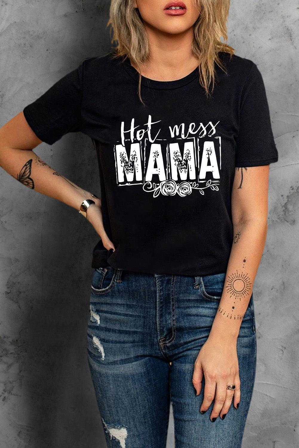 HOT MESS MAMA Graphic Round Neck Tee - Shop Baby Boutiques 