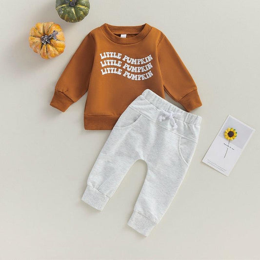 Little Pumpkin Print Long Sleeve Outfit-Shop Baby Boutiques