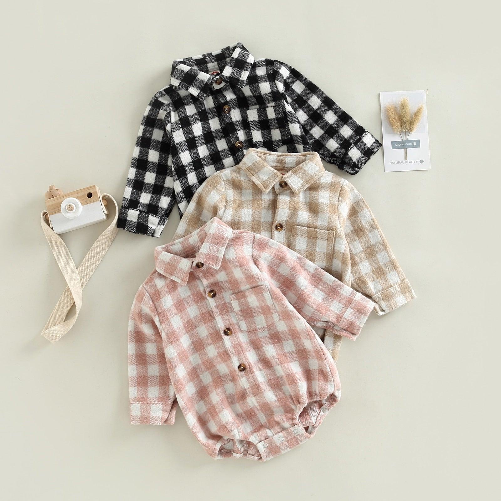 Long Sleeve Checkered Flannel Romper - Shop Baby Boutiques 