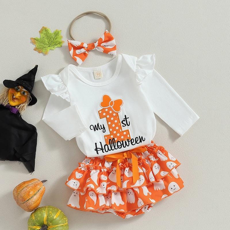 My First Halloween Romper With Ruffled Bloomers - Shop Baby Boutiques 