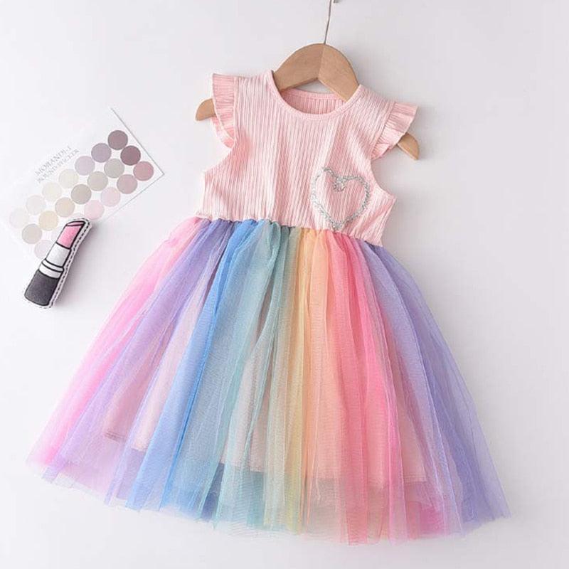 Pink Heart Rainbow Flutter Dress - Shop Baby Boutiques 