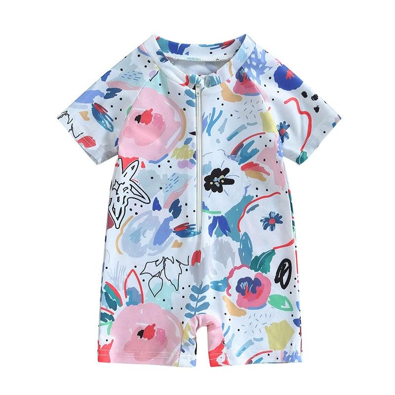 Rash Guard Watercolor Print One Piece Swimsuit - Shop Baby Boutiques 