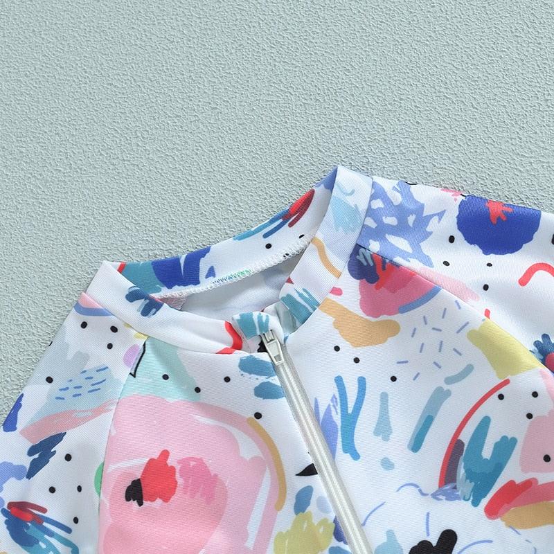 Rash Guard Watercolor Print One Piece Swimsuit - Shop Baby Boutiques 
