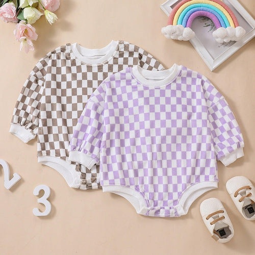 Retro Checkered Long Sleeve Rompe - Shop Baby Boutiques 