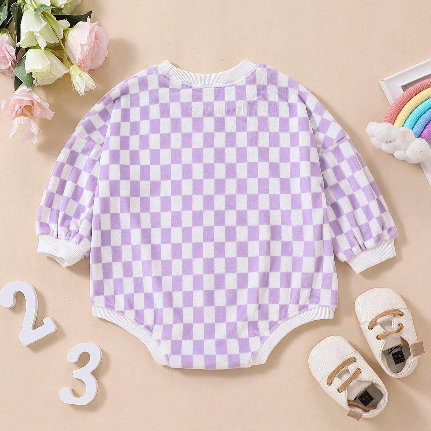 Retro Checkered Long Sleeve Rompe - Shop Baby Boutiques 