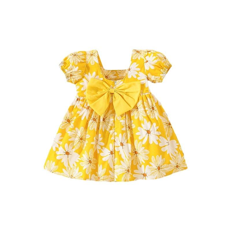 Square Neck Flower Print Bowknot Summer Dress - Shop Baby Boutiques 