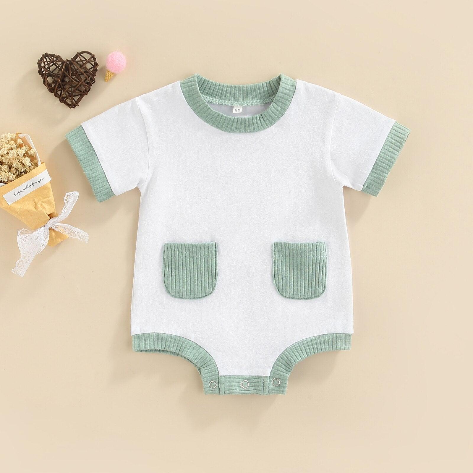 Summer Patchwork Short Sleeve Ribbed Romper-Shop Baby Boutiques