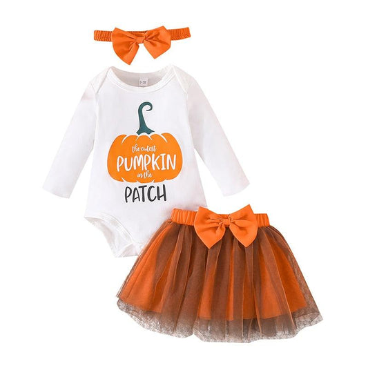 The Cutest Pumpkin In the Patch Romper Skirt & Headband-Shop Baby Boutiques