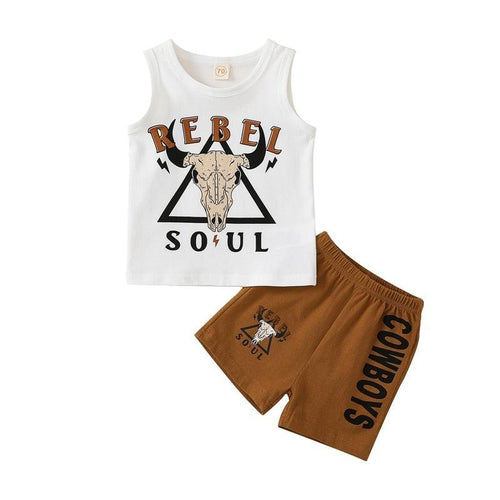 Toddler Boys "Rebel Soul" Cattle Head Shorts Set-Shop Baby Boutiques