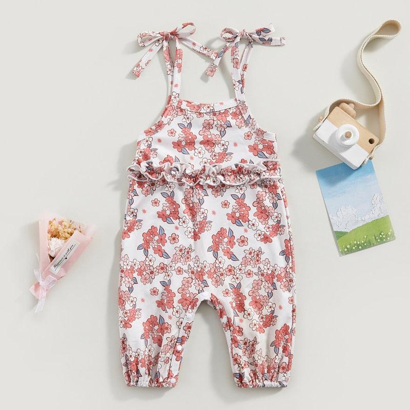 Girls Spaghetti Strap Flower Jumpsuit - Shop Baby Boutiques 