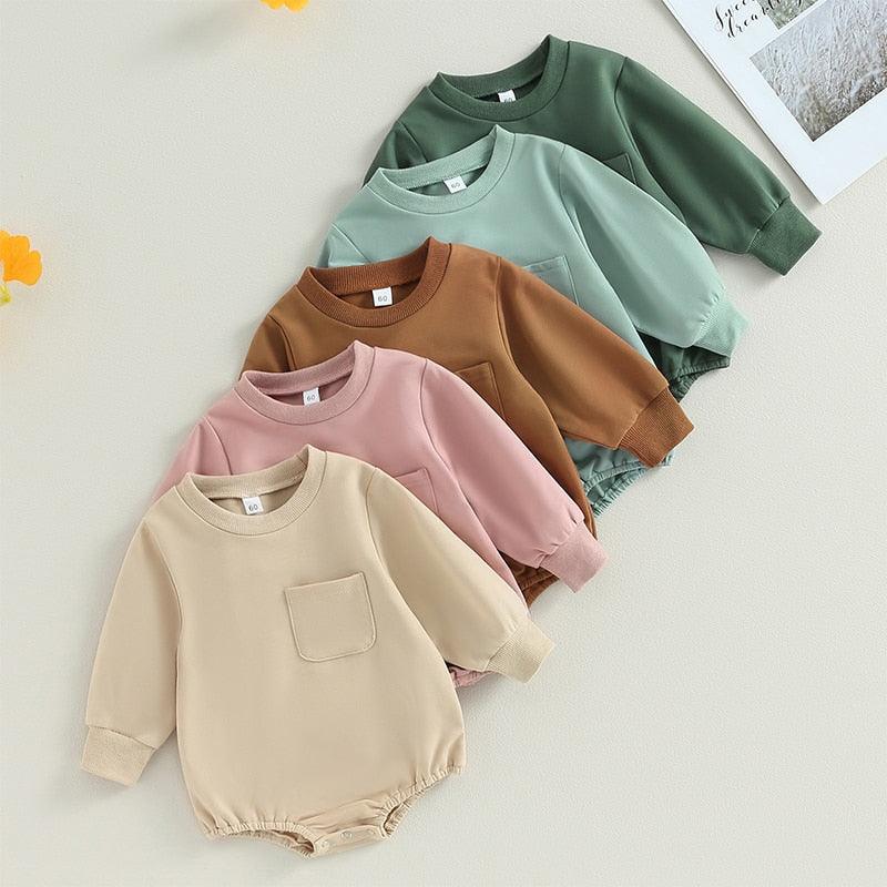 Long Sleeve Solid Color Baby Romper - Shop Baby Boutiques 